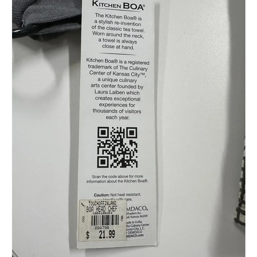 Kitchen Boa Towel Head Chef NEW NWT Gray
